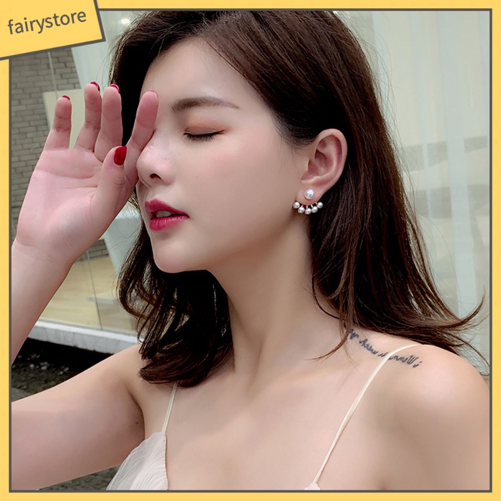 1 Đôi Bông Tai Hình Quạt Đính Ngọc Trai Nhân Tạo Thời Trang