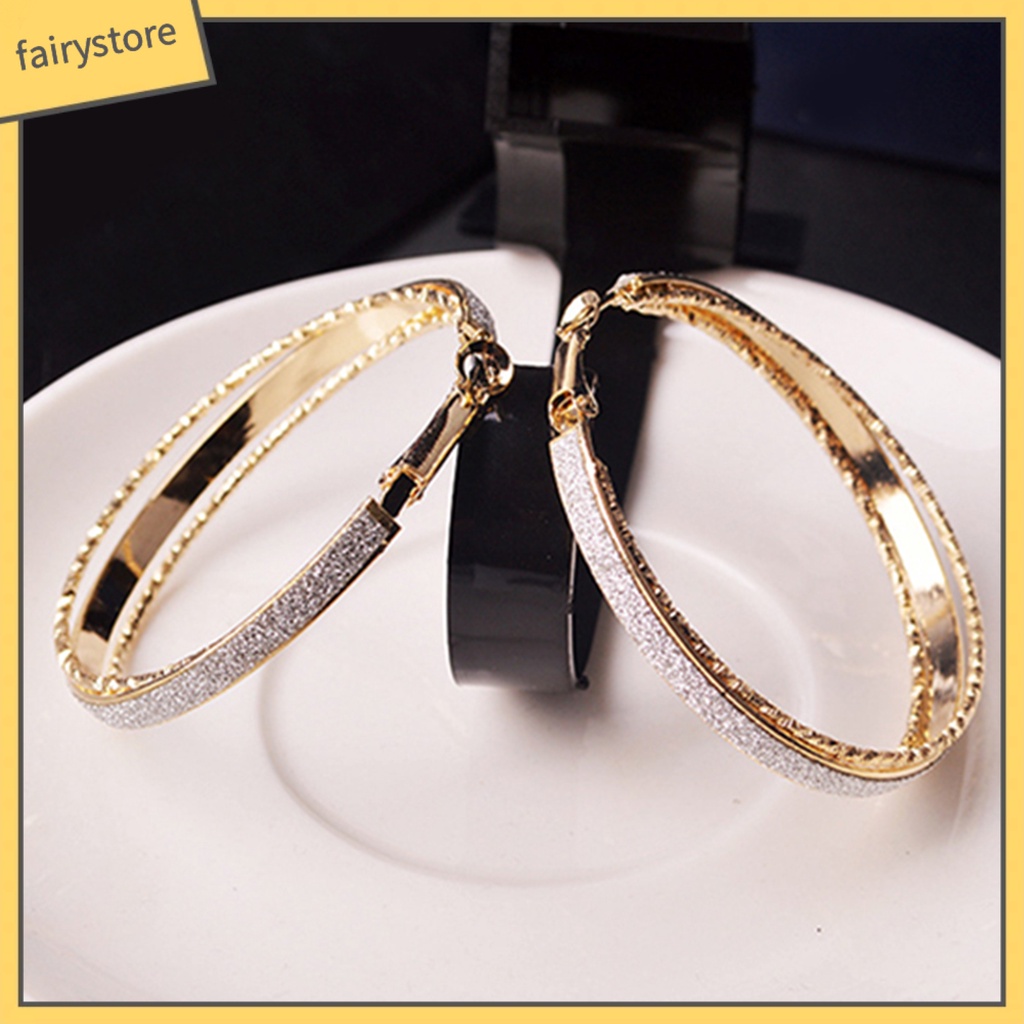 1 Đôi Bông Tai Tròn Hợp Kim Lấp Lánh Thời Trang Cho Nữ