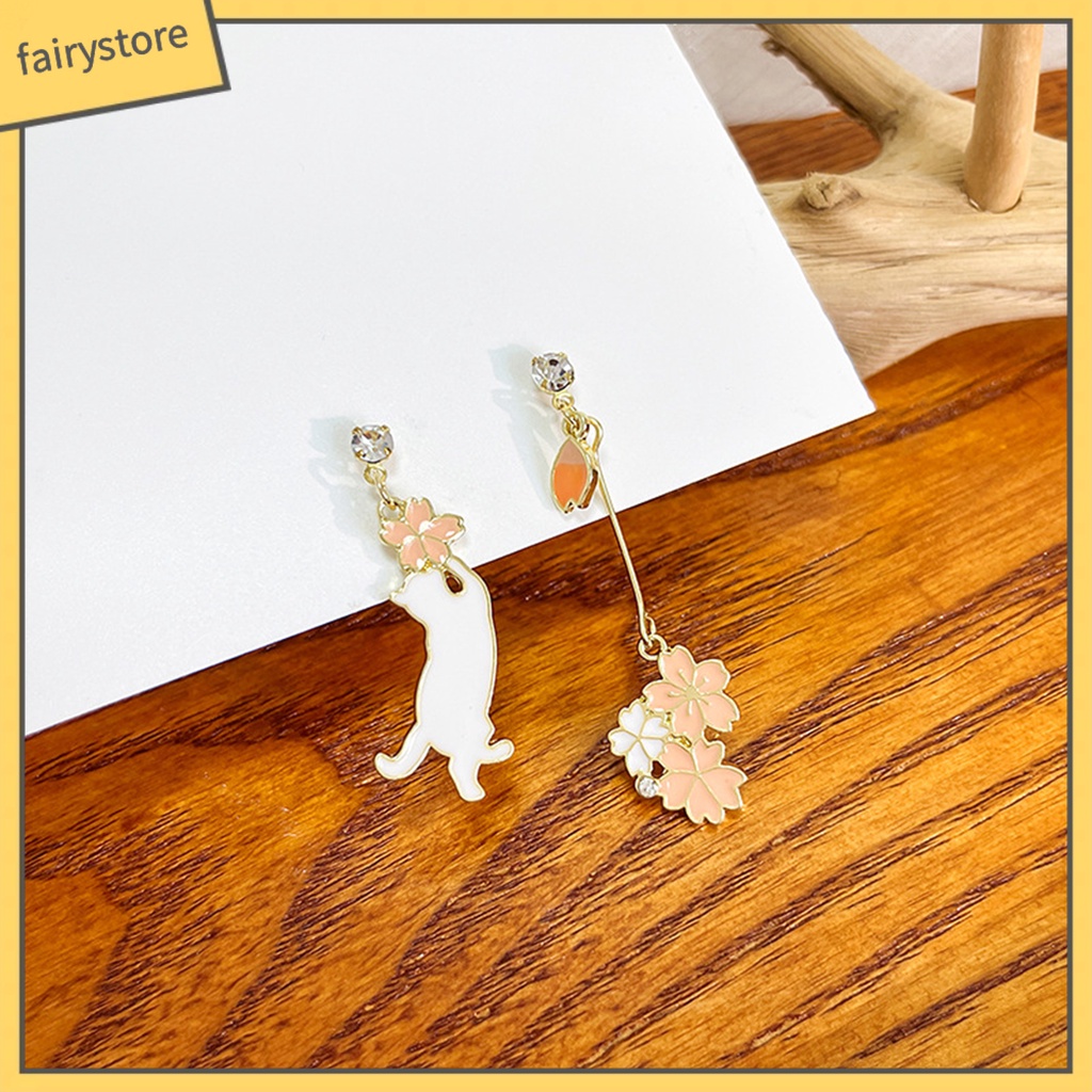 1 Đôi Bông Tai Mạ Điện Hình Hoa / Mèo Hoạt Hình Chống Phai Màu Thời Trang Cho Nữ