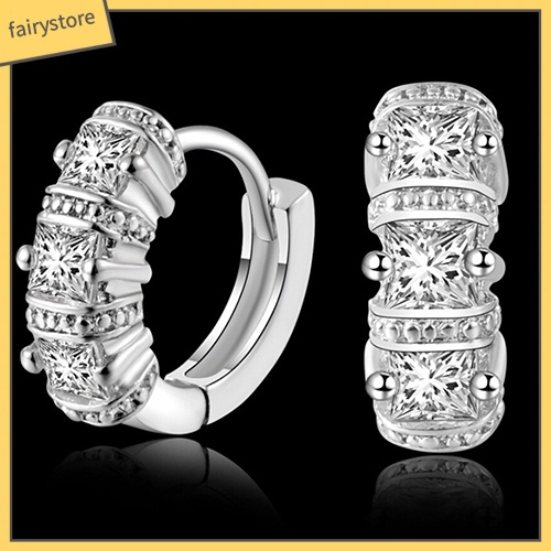 Khuyên Tai Tròn Mạ Bạc Đính Đá Lấp Lánh