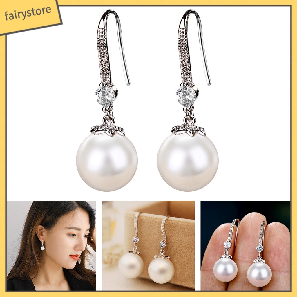 1 Đôi Bông Tai Móc Đính Ngọc Trai Giả Lấp Lánh Thời Trang Dự Tiệc Cho Nữ