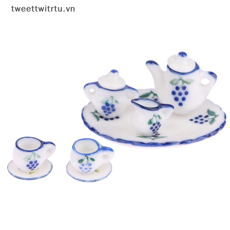 Bộ Ấm Tách Uống Trà Mini Bằng Sứ Tỉ Lệ 1: 12 Trang Trí Nhà Búp Bê