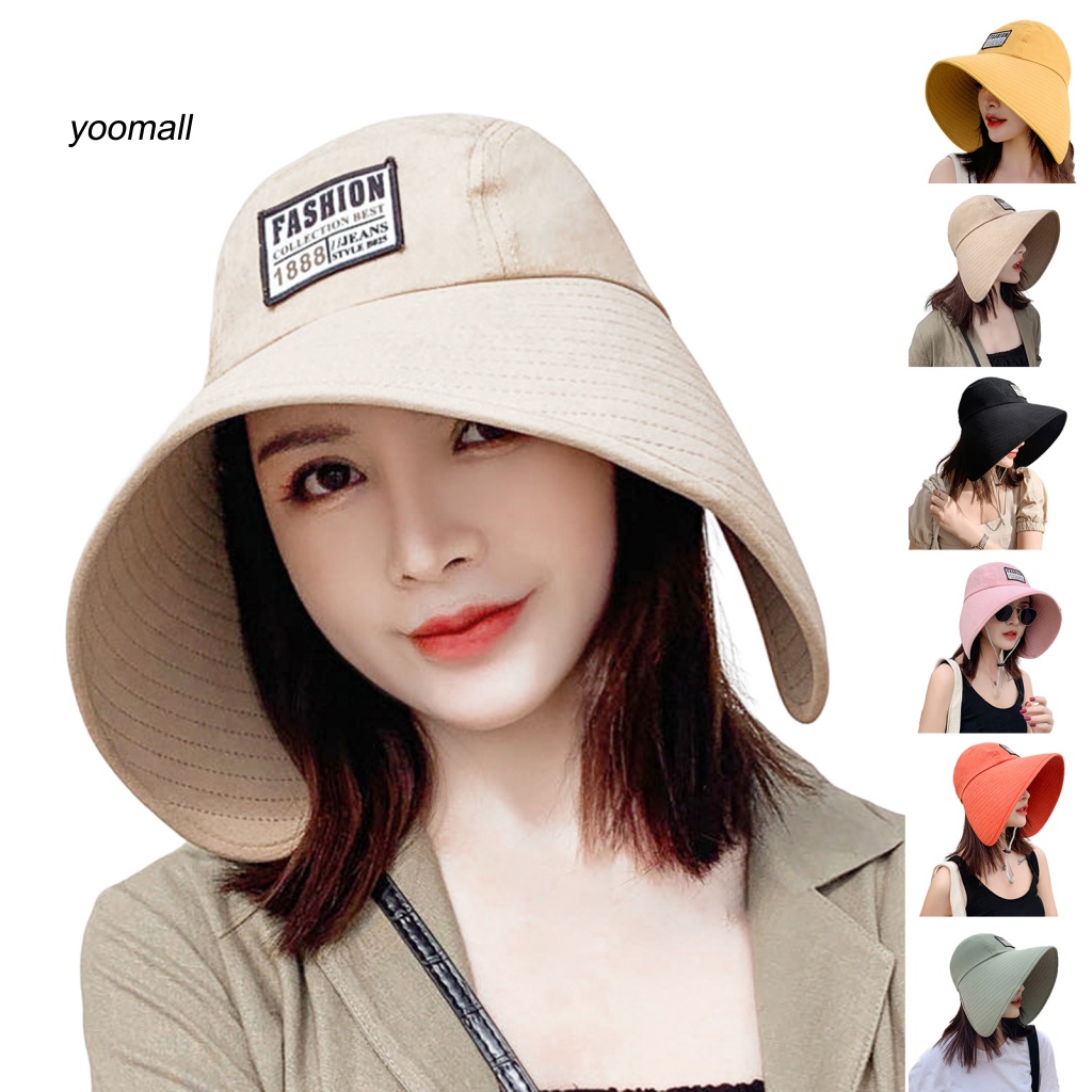 Mũ Rộng Vành Chống Nắng Co Giãn Màu Trơn Thời Trang Mùa Hè Cho Nữ