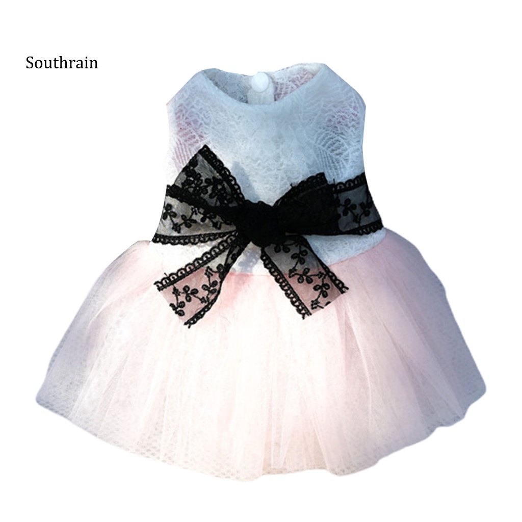 Đầm Sát Nách Viền Lưới Thoáng Khí Đính Nơ Xinh Xắn Cho Cún Cưng