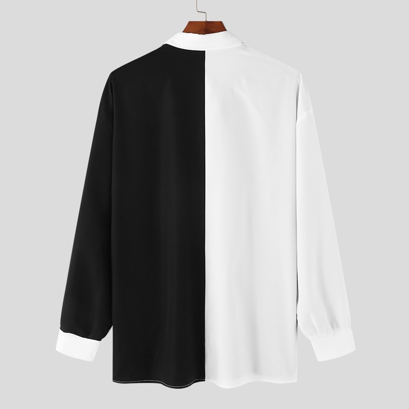 XMAN Hàn Quốc cao cấp màu đen va chạm áo polo dài tay áo T-shirt