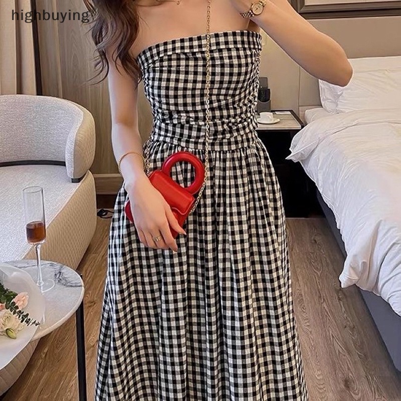 Đầm Dài Dáng Chữ A Họa Tiết Sọc Caro Màu Sắc Tương Phản Phong Cách Cổ Điển Thời Trang 2023 Cho Nữ