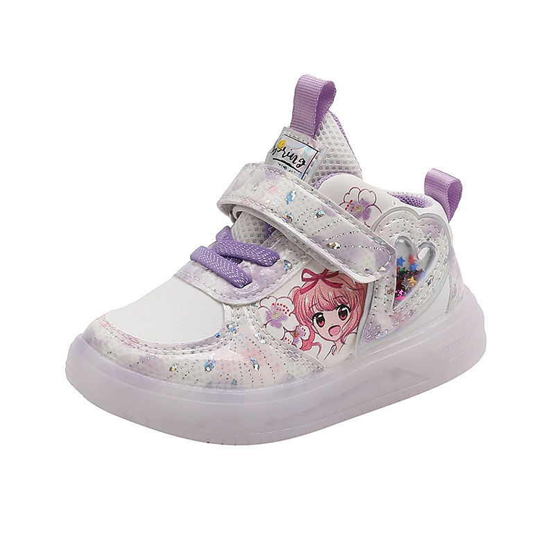 Giày Thể Thao Bề Mặt Da Phát Sáng Phong Cách Mới 2023 Dành Cho Bé Gái