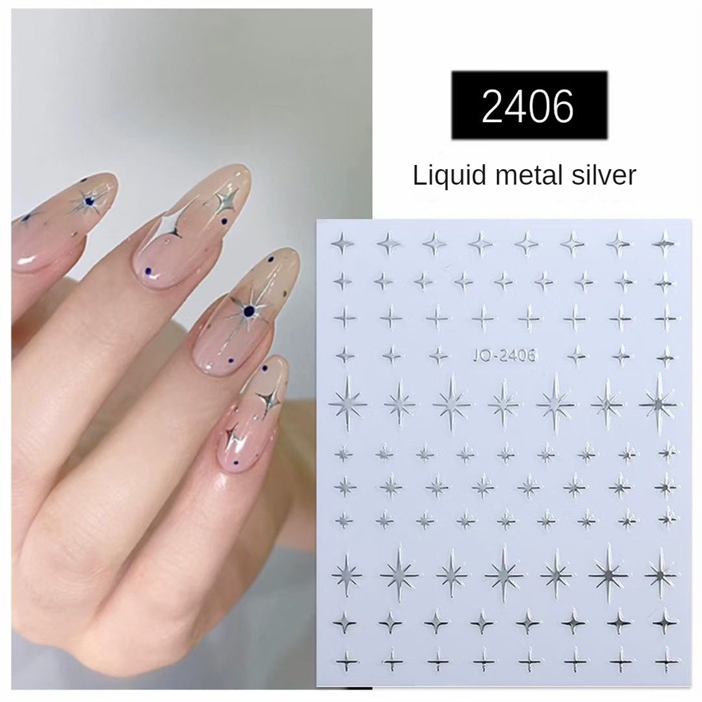 Kim Loại Lỏng Gương Bạc Nhãn Dán Móng Tay Starlight Love Nhãn Dán Trang Trí Móng Tay Tự Dính Mặt Sau Nhãn Dán Móng Tay
