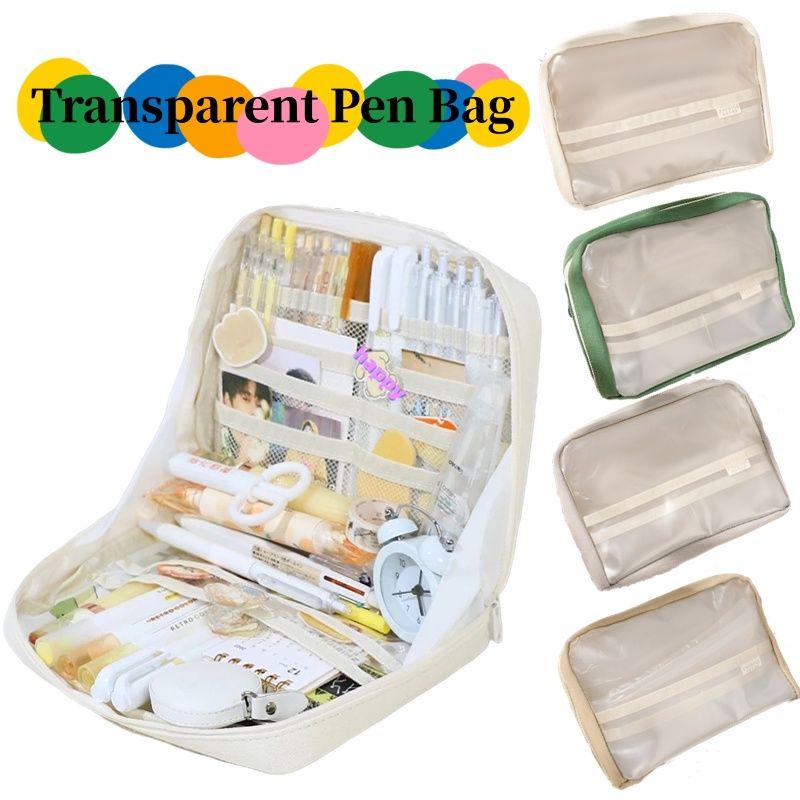 Túi Đựng Đồ Du Lịch Đa Năng Tiện Dụng 90 / 90° Túi Đựng Bút Bằng Vải Canvas Trong Suốt Cỡ Lớn Có Khóa Kéo Tiện Dụng Cho Học Sinh