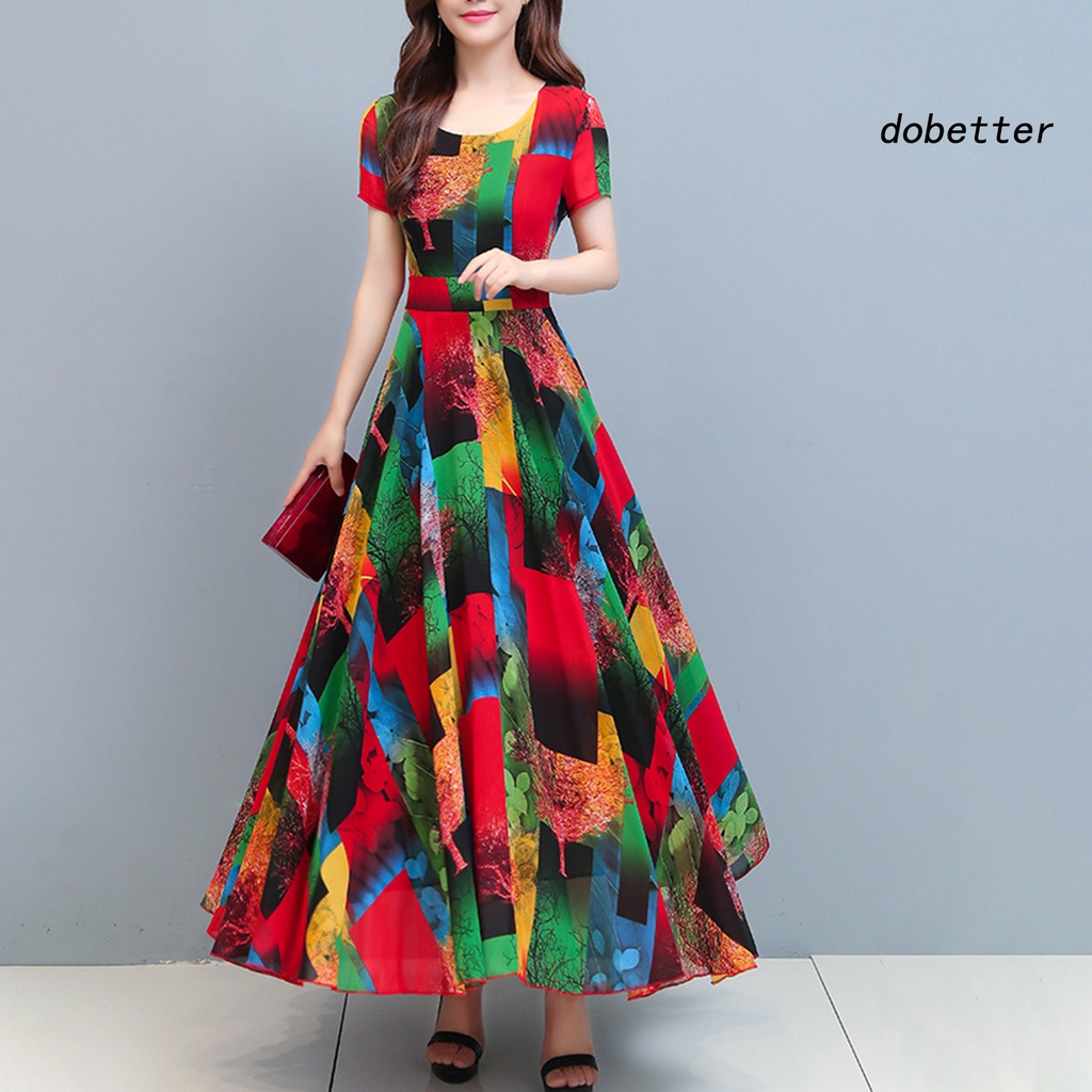 Đầm Dài Dáng Chữ A Viền Lớn In Họa Tiết Nhiều Màu Sắc Thời Trang Mùa Hè Cho Nữ
