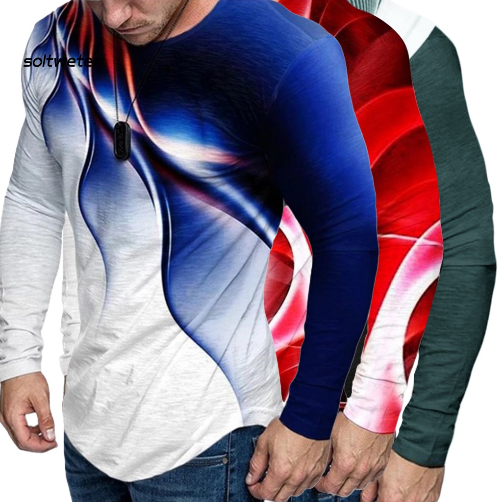 Áo Thun Cổ Tròn Dáng Ôm In Họa Tiết Trừu Tượng Thời Trang Mùa Xuân Cho Nam