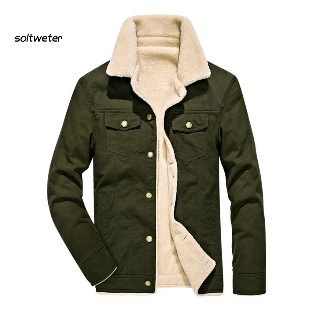 Áo Khoác Nam Tay Dài Cổ Bẻ Lót Lông Dày Dặn Màu Sắc Trơn Chống Gió Thời Trang Đường Phố Mùa Đông