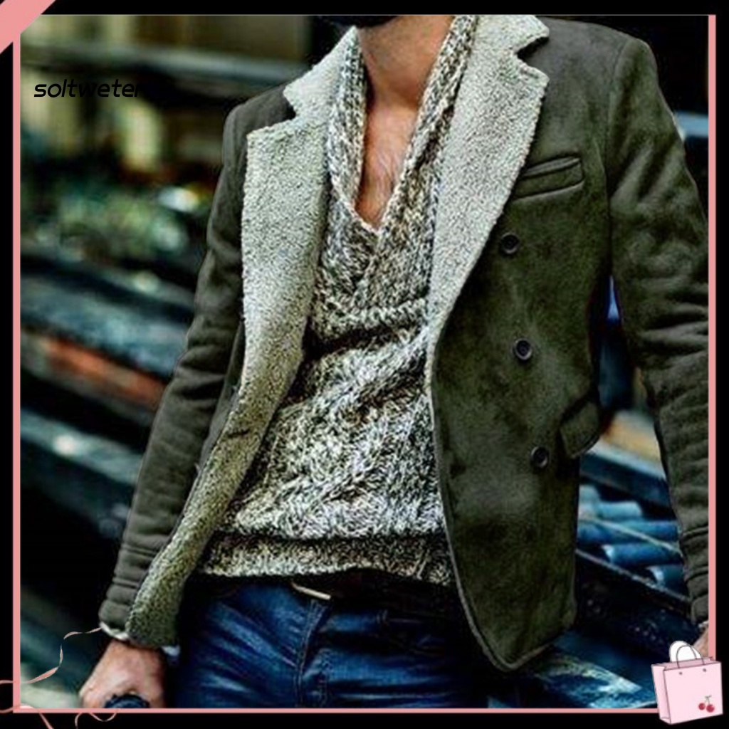 Áo Khoác Tay Dài Cổ Bẻ Giả Lông Thú Giữ Ấm Mùa Thu Cho Nam