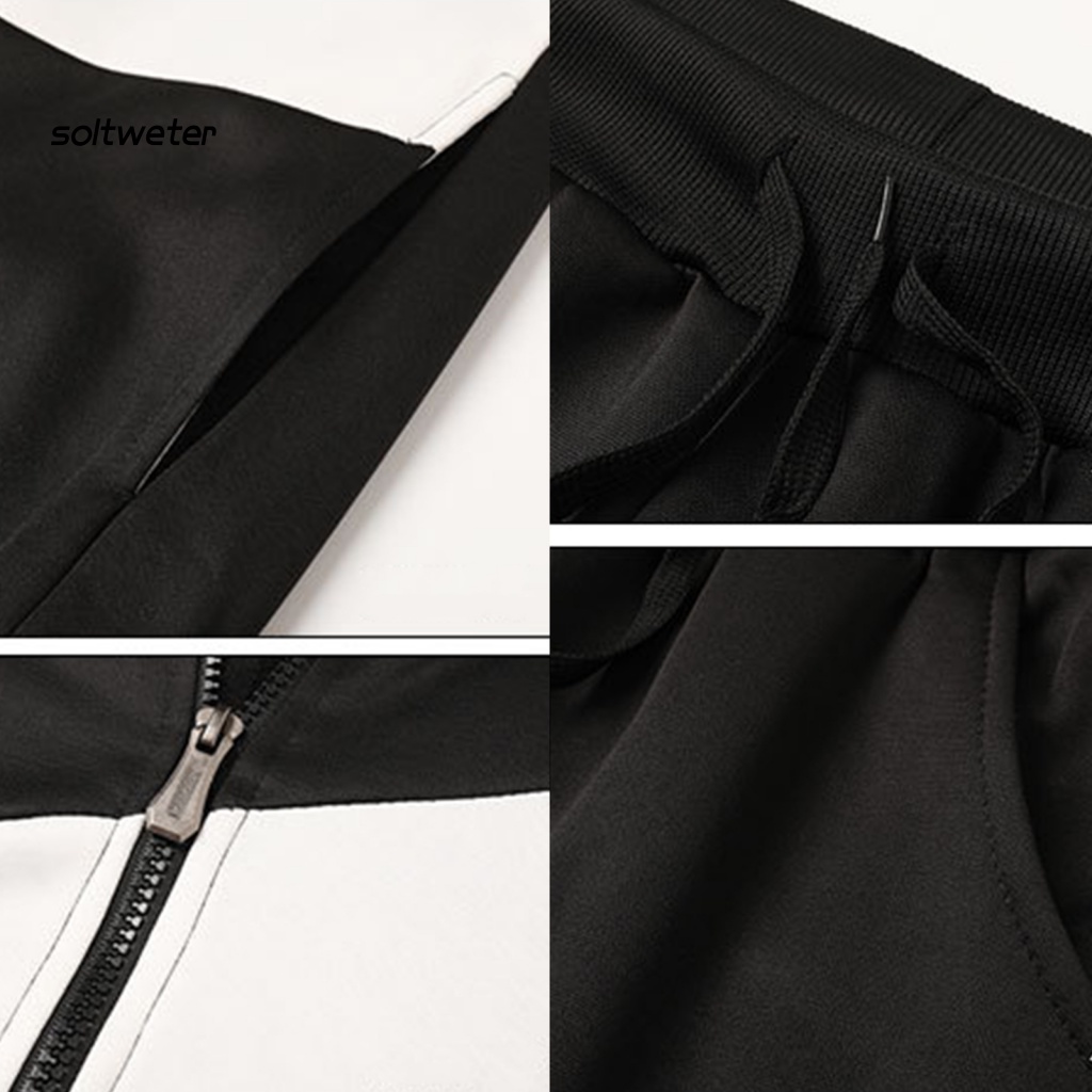 1 Bộ Áo Khoác Cổ Đứng Phối Màu Tương Phản + Quần Lưng Thun Phong Cách Đường Phố Thời Trang Xuân Thu Cho Nam