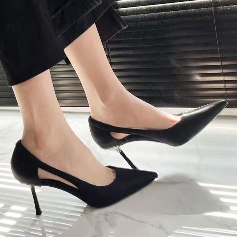 Giày cao gót YUNGUANG mũi nhọn đơn giản thời trang phong cách Pháp