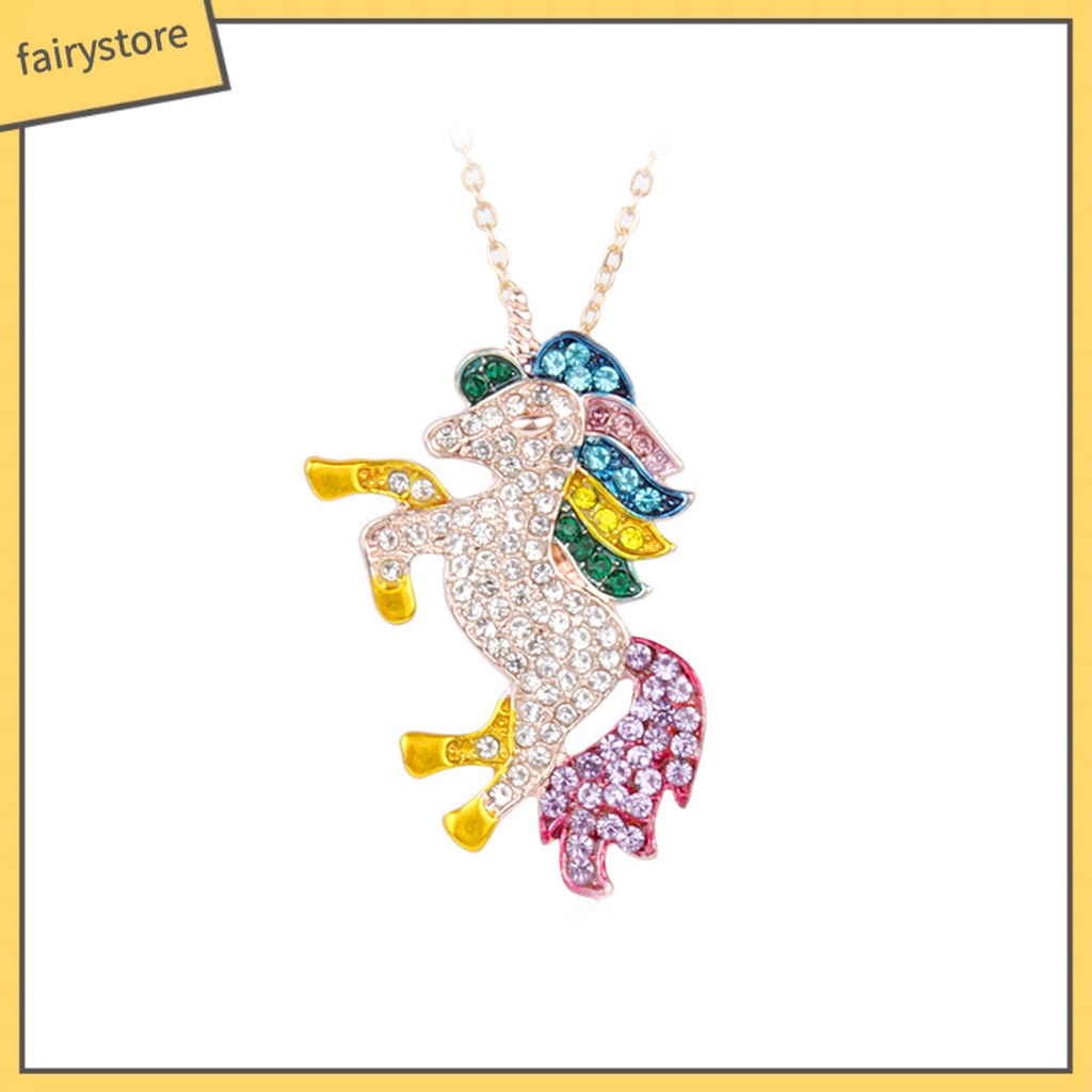 Vòng cổ Mặt Hình Ngựa Một Sừng Đính Đá Nhiều Màu Sắc Thời Trang Cho Nữ