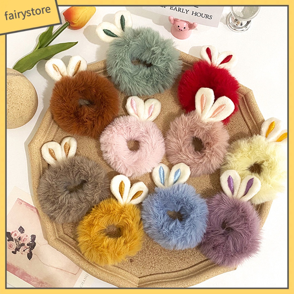 Dây Cột Tóc Tai Thỏ Màu Sắc Ngọt Ngào Thời Trang Mùa Đông Cho Nữ