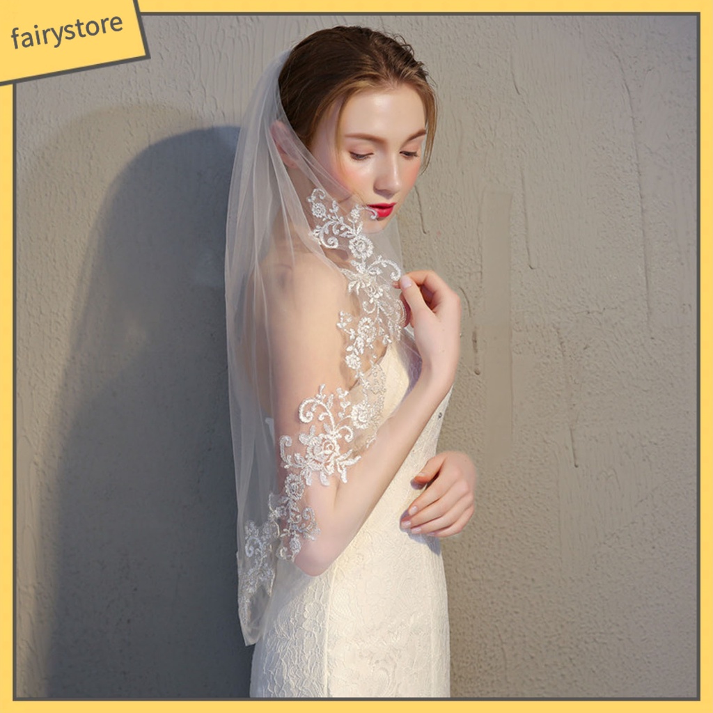 Mạng Che Mặt Vải Tuyn Trắng Thêu Hoa Lãng Mạn Dùng Cho Cô Dâu Trong Tiệc Cưới