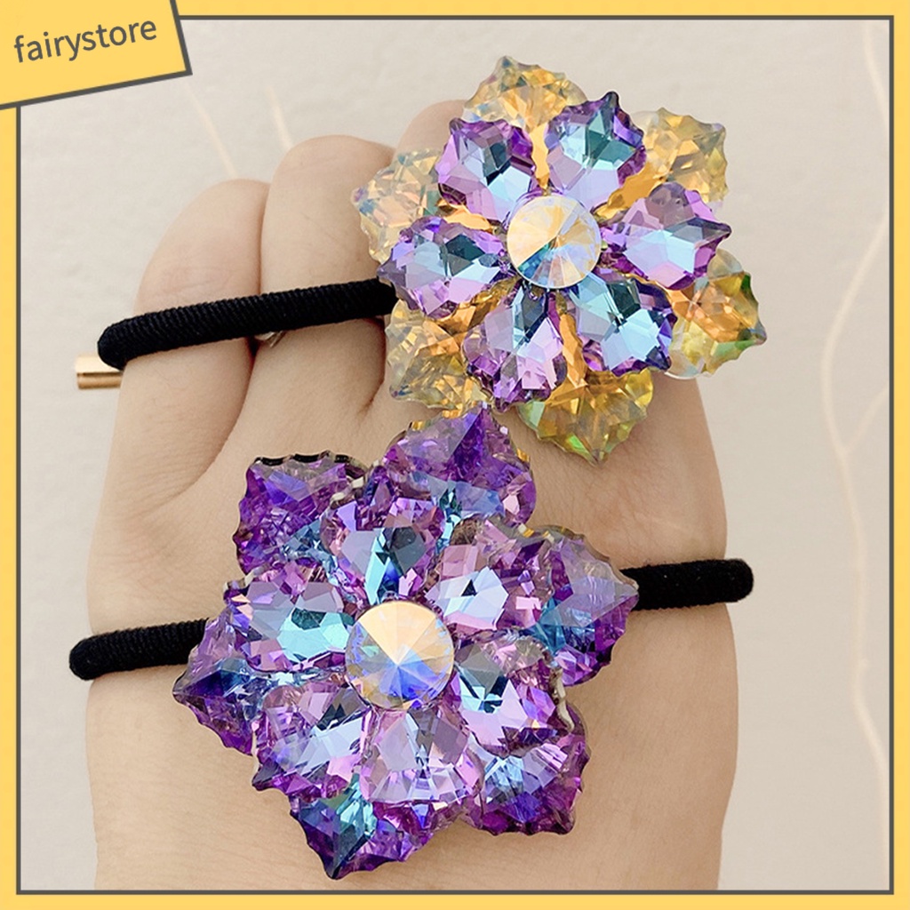 Dây Buộc Tóc Cao Su Co Giãn Đính Pha Lê Giả Màu Đen Ngọt Ngào Cho Nữ