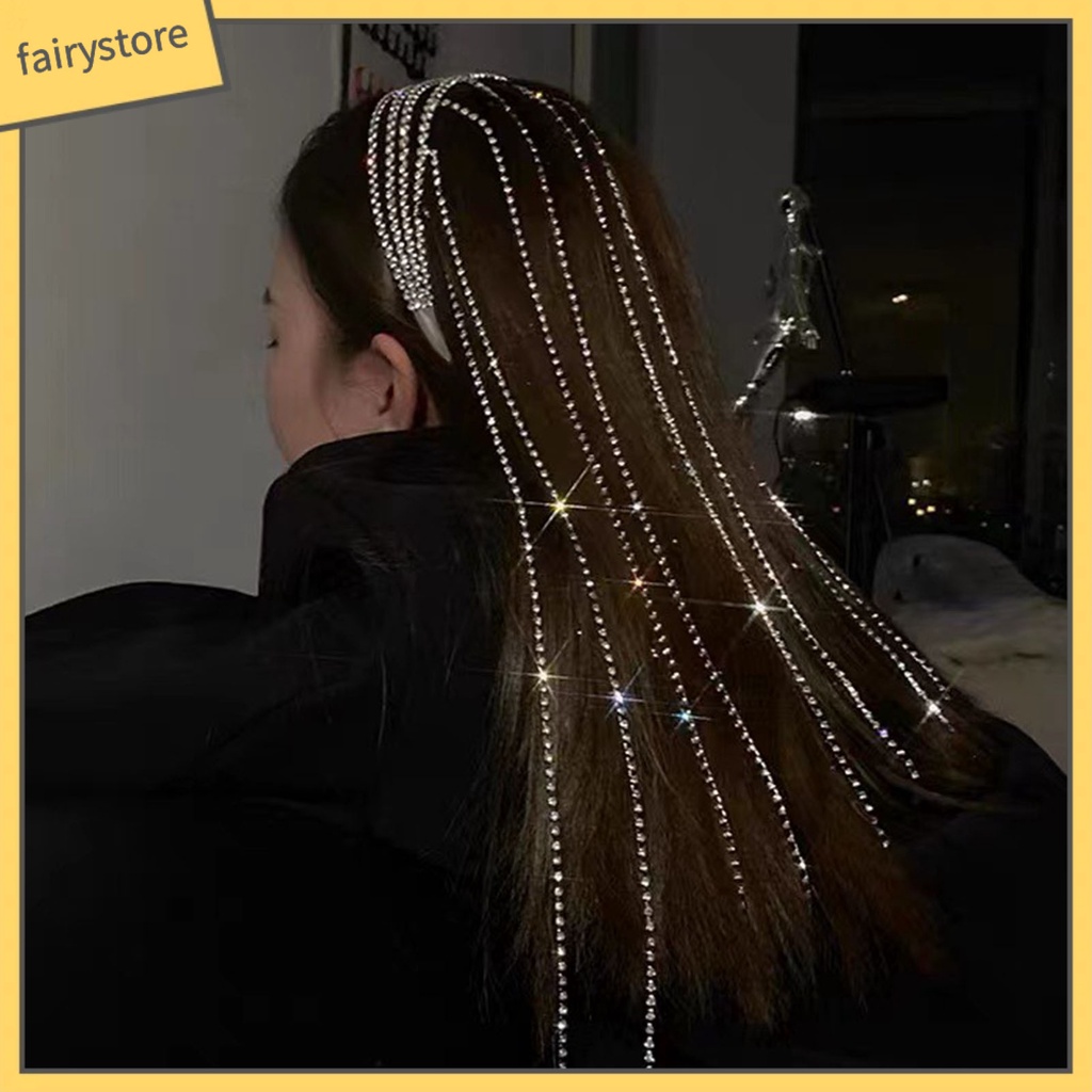 Cài Tóc Chữ U Dáng Dài Nhiều Lớp Đính Đá Phối Tua Rua Thời Trang Dự Tiệc