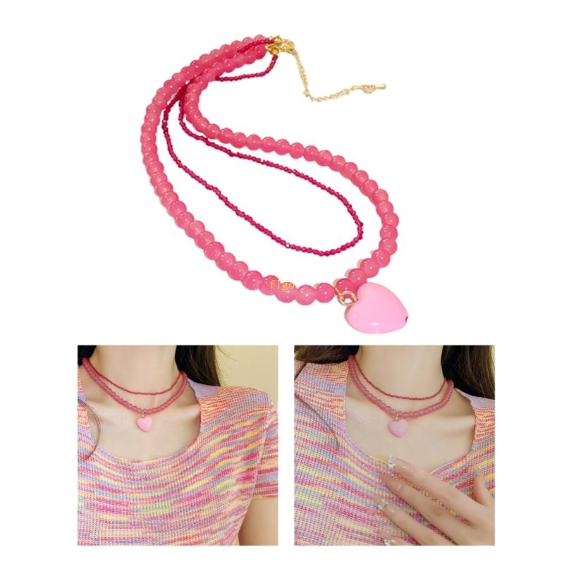 Vòng Cổ Choker Hai Lớp Gắn Hạt Pha Lê Hình Trái Tim Ngọt Ngào Thời Trang Cho Nữ