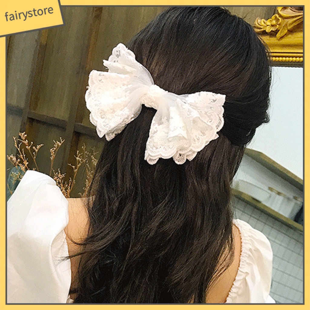 Kẹp Tóc Hình Nơ Phối Ren Chống Trượt Thiết Kế Tinh Tế Thời Trang