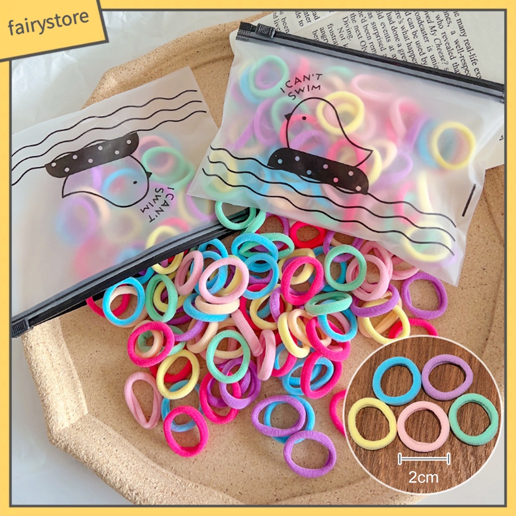 Set 100 Dây Cột Tóc Co Giãn Chống Rơi Màu Sắc Ngọt Ngào Cho Bé Gái