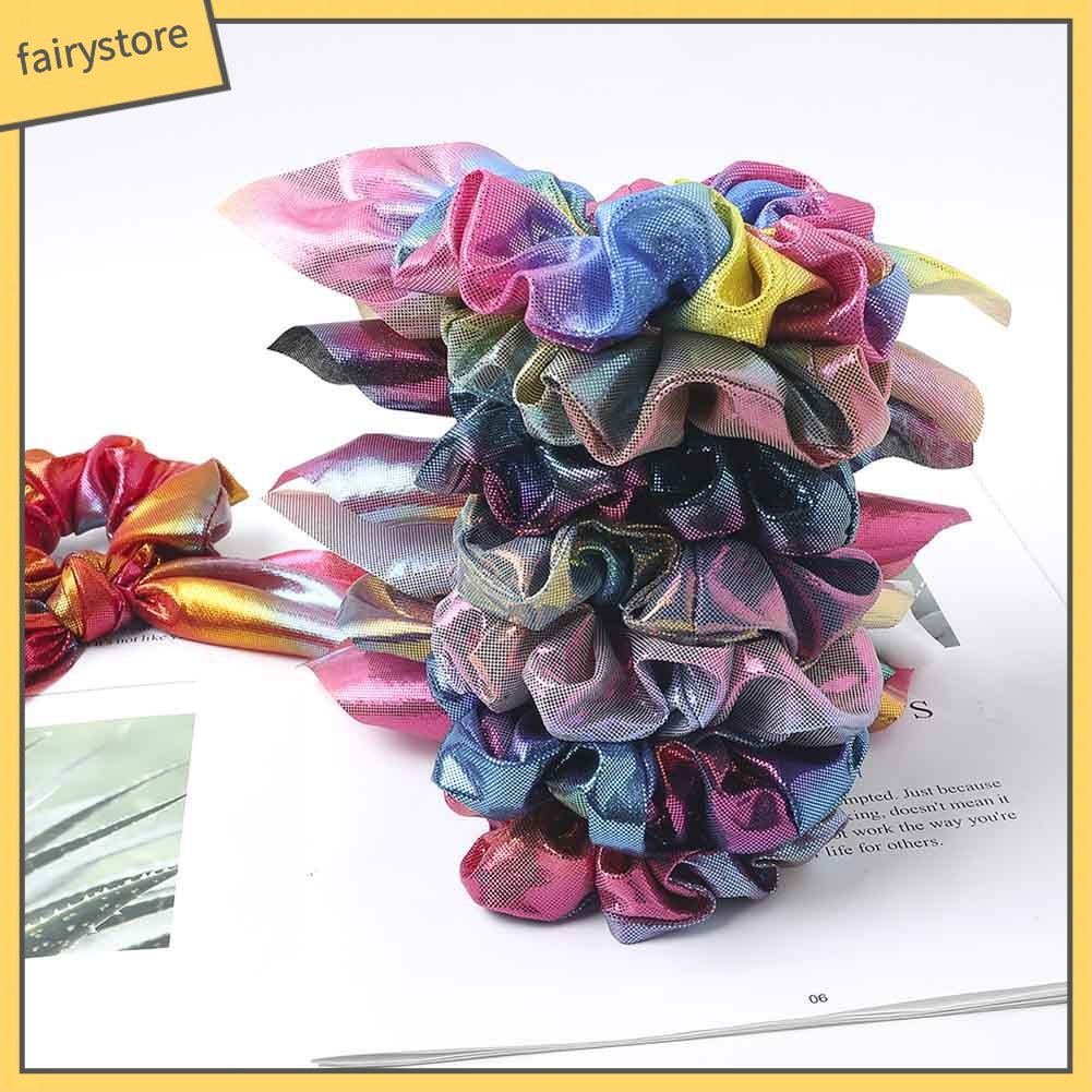 Dây Cột Tóc Co Giãn Hình Nơ Màu Sắc Gradient Lấp Lánh Cho Nữ