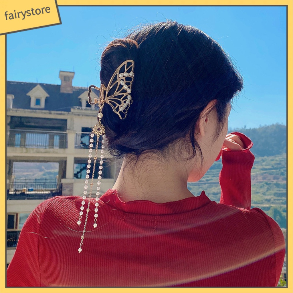Kẹp Tóc Hình Bướm Đính Ngọc Trai Giả Co Giãn Dành Cho Nữ