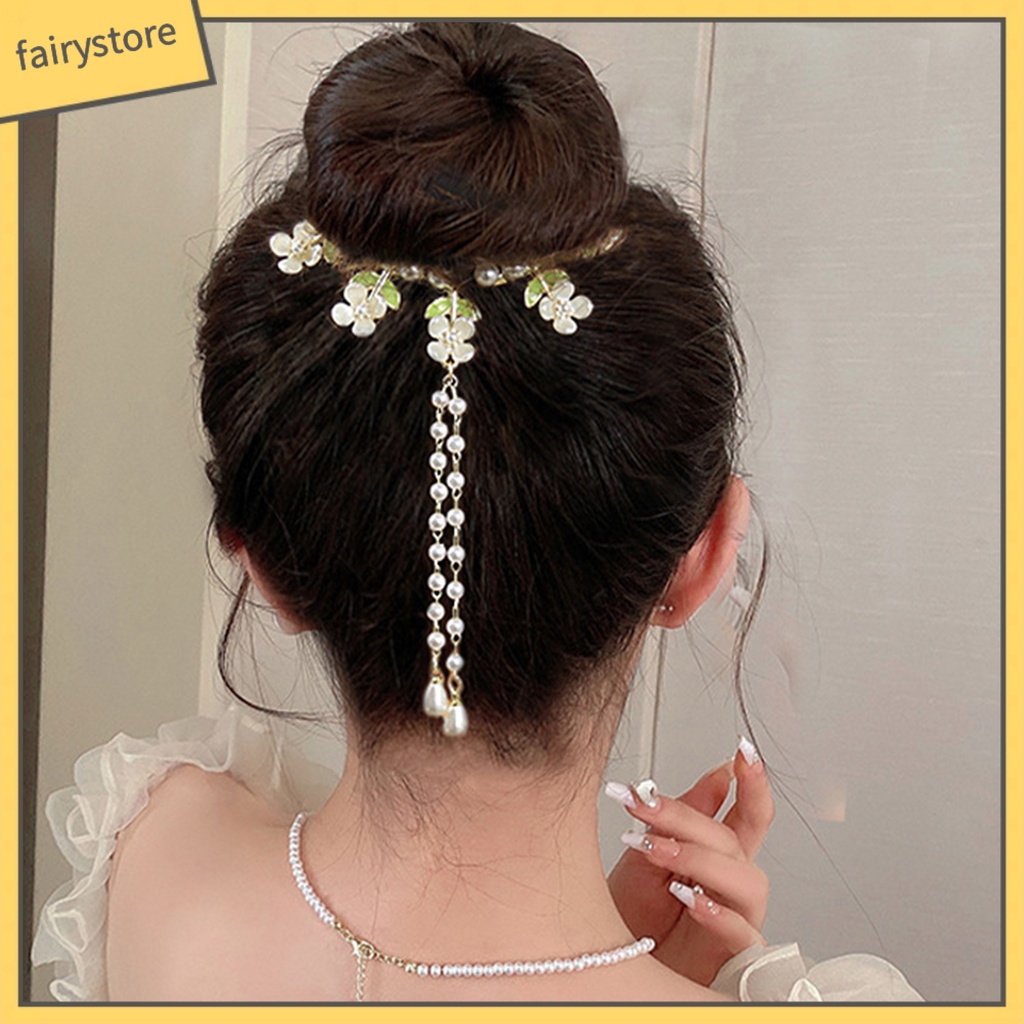 Kẹp Tóc Đính Ngọc Trai Giả Bằng Thép Không Gỉ Trang Trí Tóc Đuôi Ngựa Cho Cô Dâu