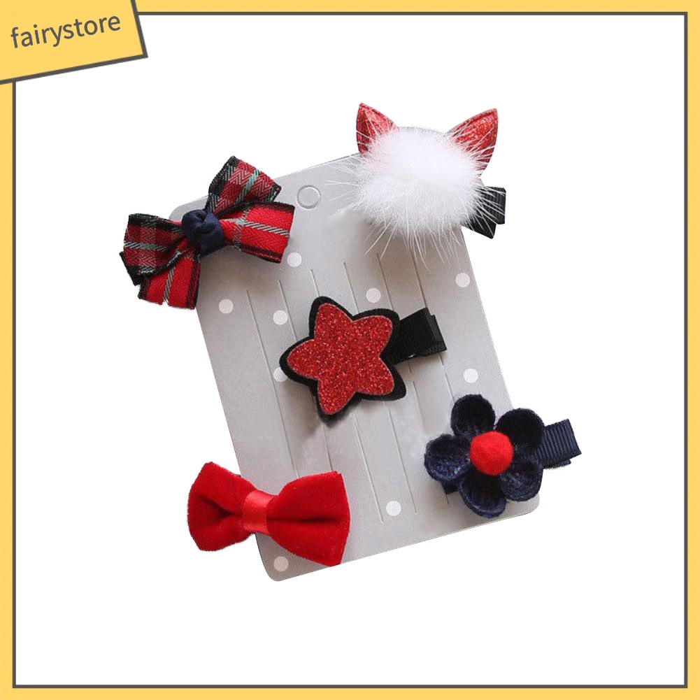 Set 5 Kẹp Tóc Hình Ngôi Sao / Nơ / Bông Hoa Ngọt Ngào Cho Bé Gái