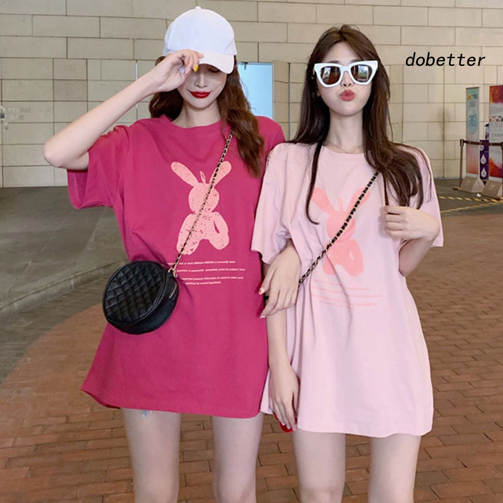 Áo Thun Nữ Cổ Tròn Dáng Rộng In Họa Tiết Hoạt Hình Phối Màu Tương Phản Thời Trang Mùa Hè