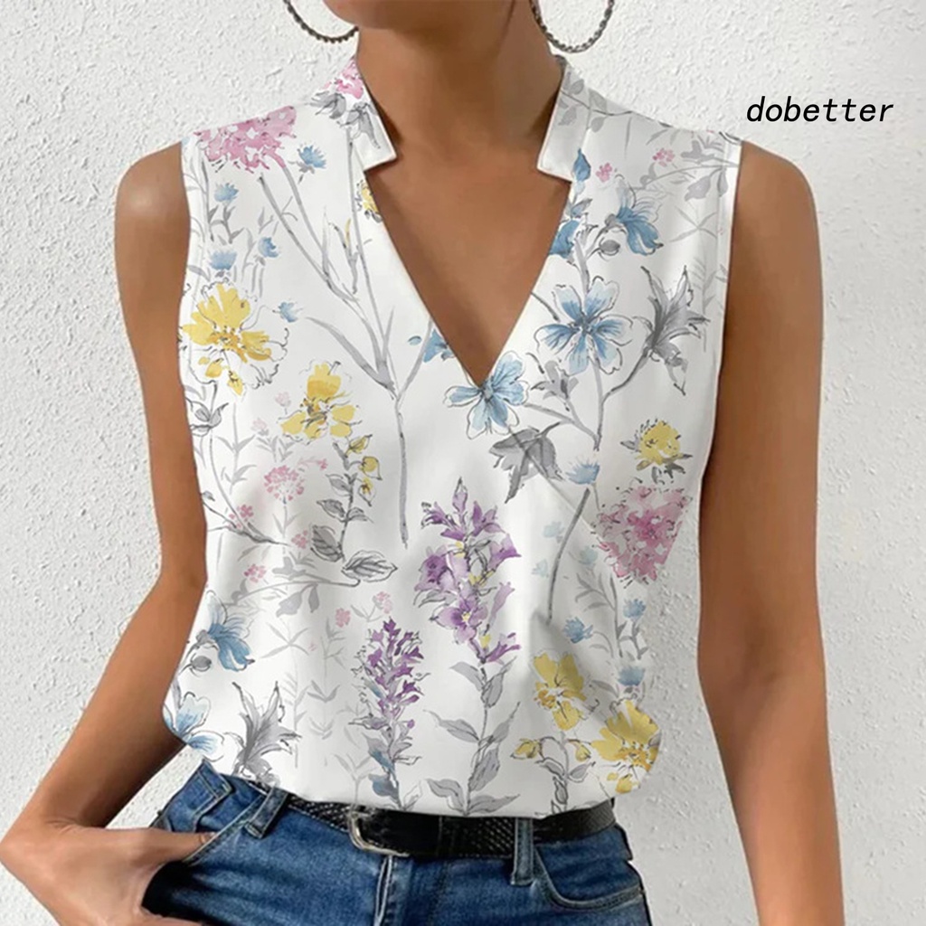 Áo Thun Sát Nách Cổ Chữ V In Họa Tiết Hoa Mềm Mại Thời Trang Mùa Hè Cho Nữ