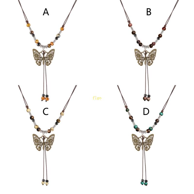 Vòng Cổ Hạt Gốm Nhiều Màu Hình Bướm Phong Cách Bohemia