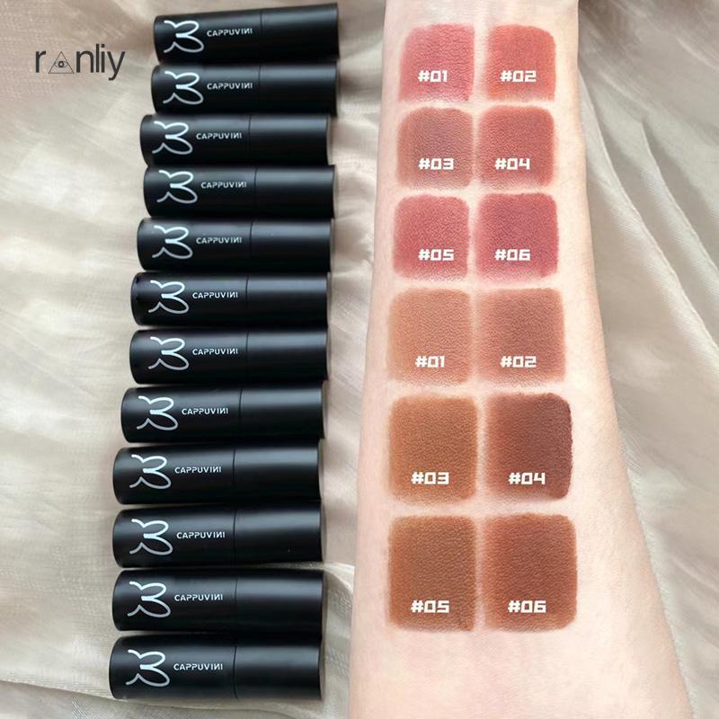 Ranliy💗Son Môi CAPPUVINI Kết Cấu Nhung Lì Tự Nhiên Lâu Trôi Thiết Kế Vỏ Hình Thỏ Ống Nhỏ Màu Đen