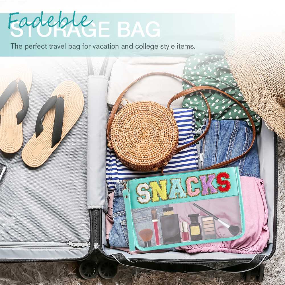 Túi Đựng Mỹ Phẩm Bằng PVC Chenille Trong Suốt In Chữ Có Khóa Kéo Tiện Dụng Mang Theo Du Lịch