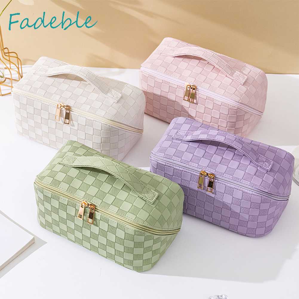 Túi Đựng Mỹ Phẩm Bằng Da PU Sức Chứa Lớn Họa Tiết Kẻ Sọc Thời Trang Mùa Hè Cho