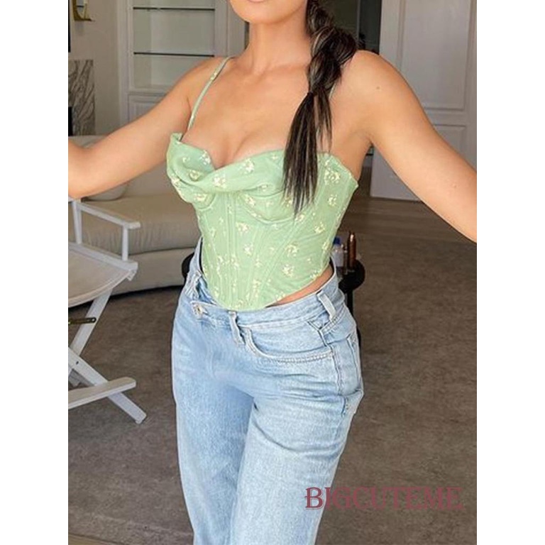 Áo Lửng Hai Dây In Hoa Thời Trang Gợi Cảm Cho Nữ