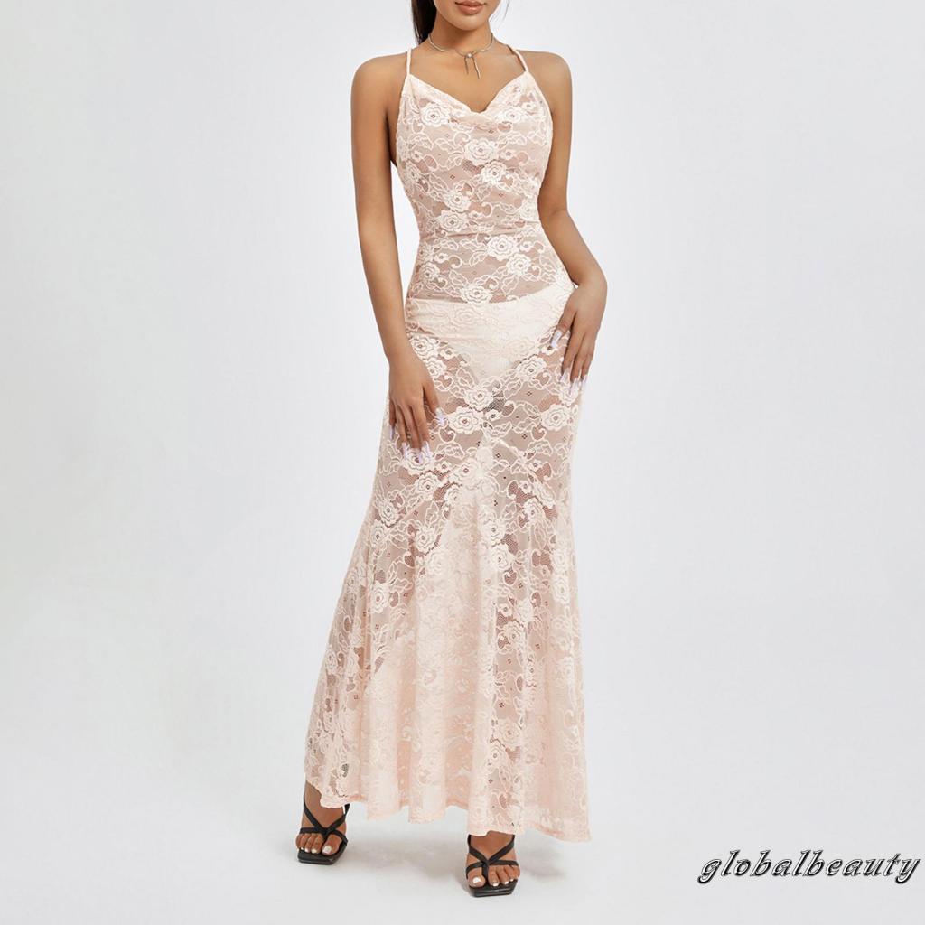 Đầm Dài Không Tay Phối Ren Thiết Kế Chéo Thời Trang Mùa Hè Cho Nữ