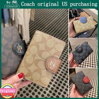  Coach _ Women 's Bifold Buckle Leather Ví ngắn nữ có dây kéo C5896 C0082 C6390 Túi đựng tiền xu 