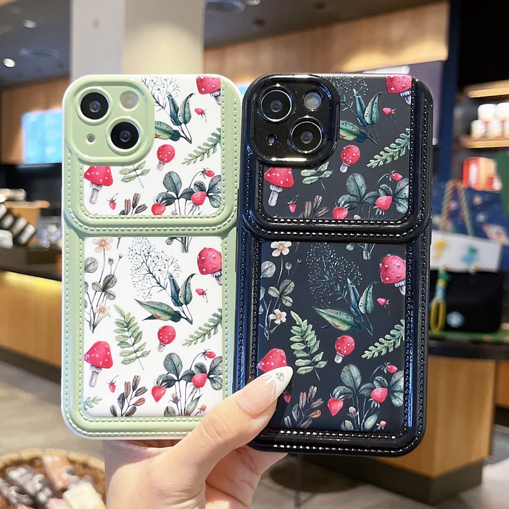 Ốp Điện Thoại TPU Silicon Chống Sốc Có Ngăn Đựng Thẻ Hình Cây Nấm Cho iPhone 14 13 12 11 PRO MAX
