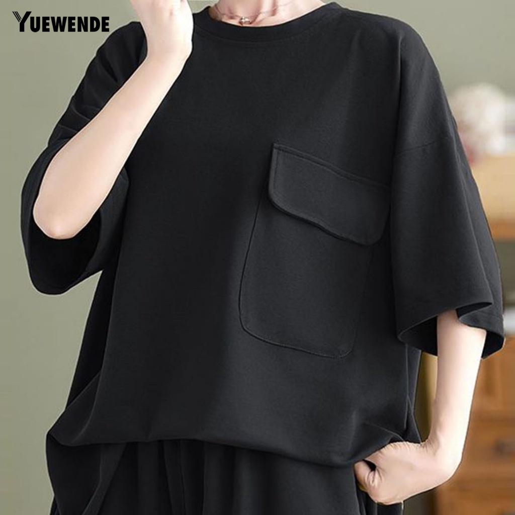 Set 2 Món Áo Thun Cổ Tròn Phối Quần Short Thời Trang Cá Tính Cho Nữ