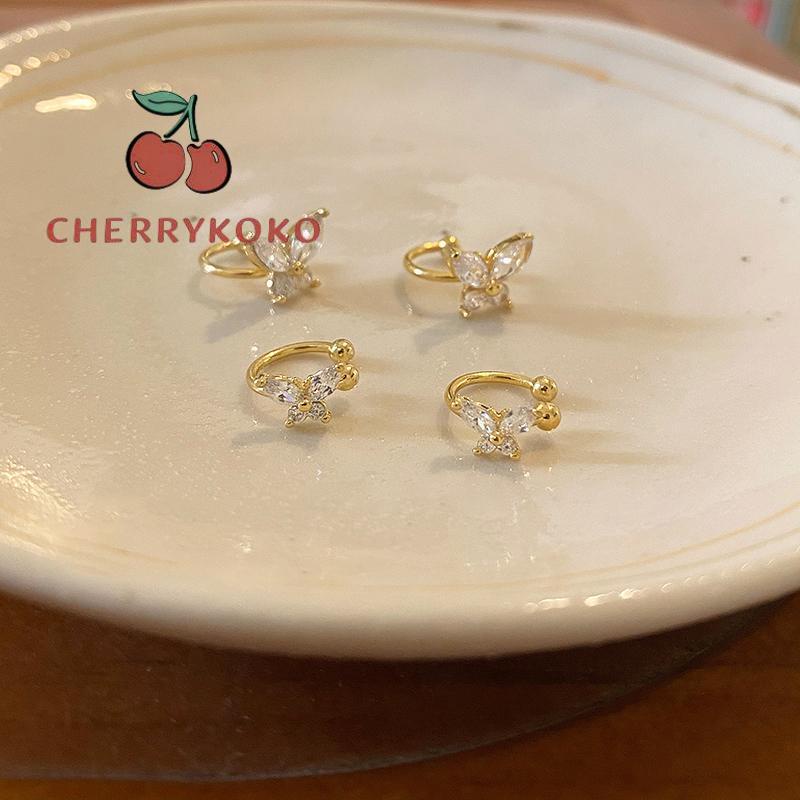 🍒🍒CHERRYKOKO Khuyên Tai Dạng Kẹp Không Cần Bấm Lỗ Hình Bướm Dát Kim Cương Tinh