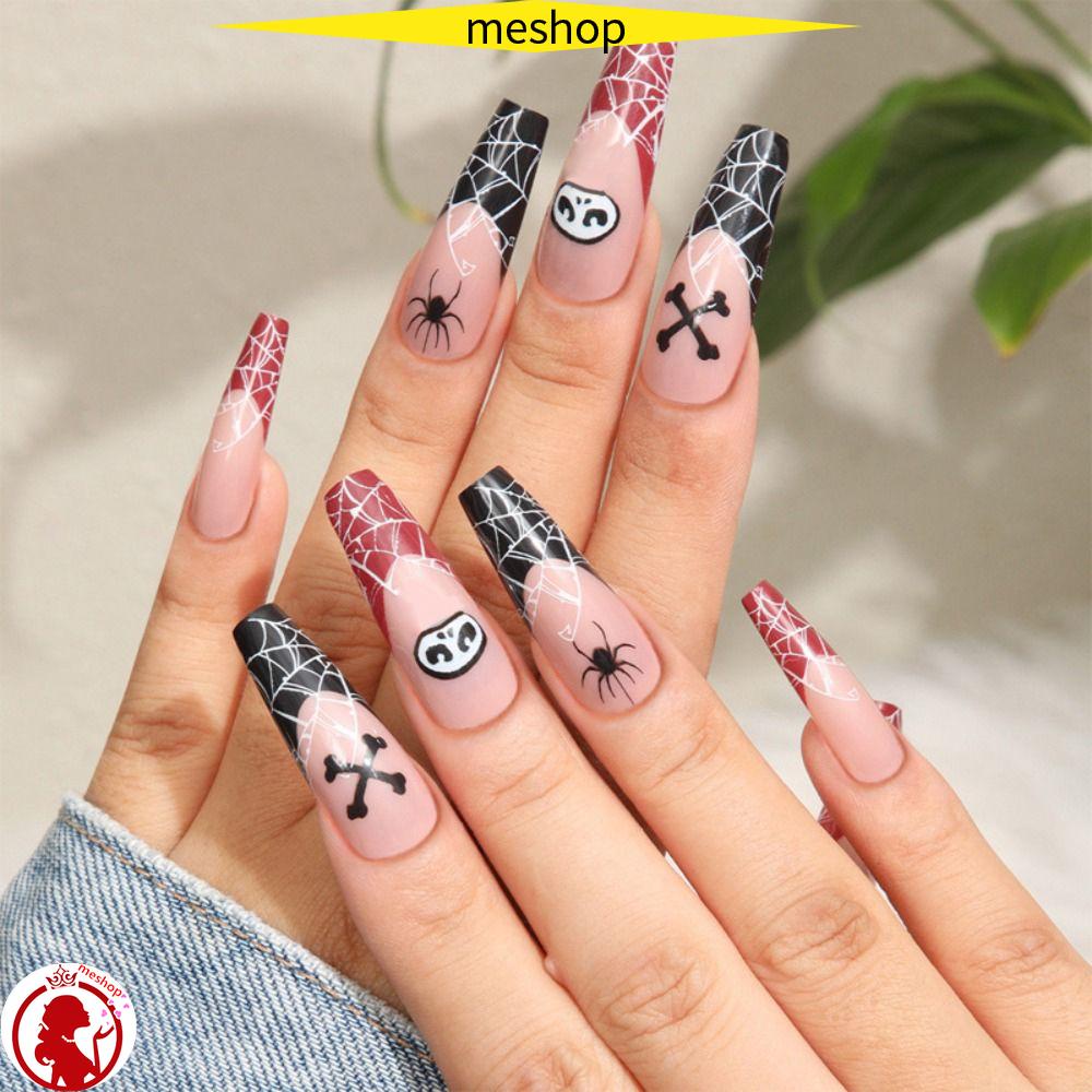 Set 24 Móng Tay Giả Hình Nhện Phong Cách Halloween