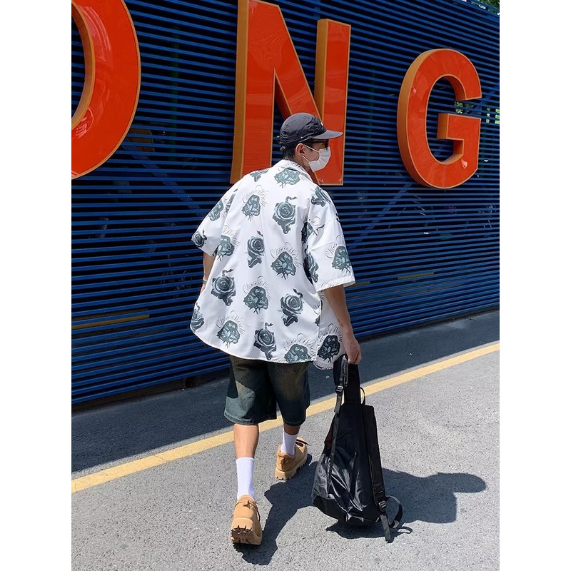Áo Sơ Mi Lụa Lạnh Tay Ngắn Dáng Rộng Phong Cách Hong Kong Thời Trang Mùa Hè Cho Nam Giới