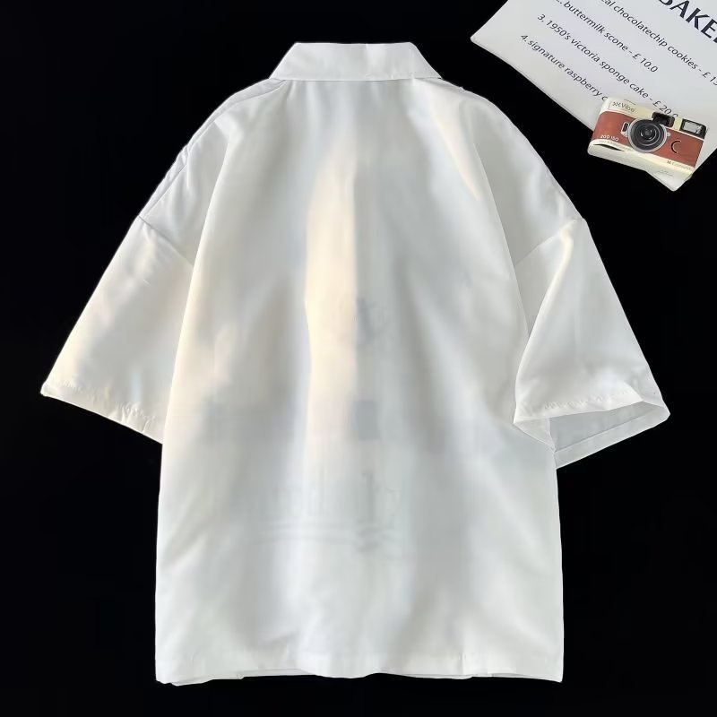 Áo Thun polo Ngắn Tay Form Rộng Thêu Họa Tiết Phong Cách Đường Phố Mỹ