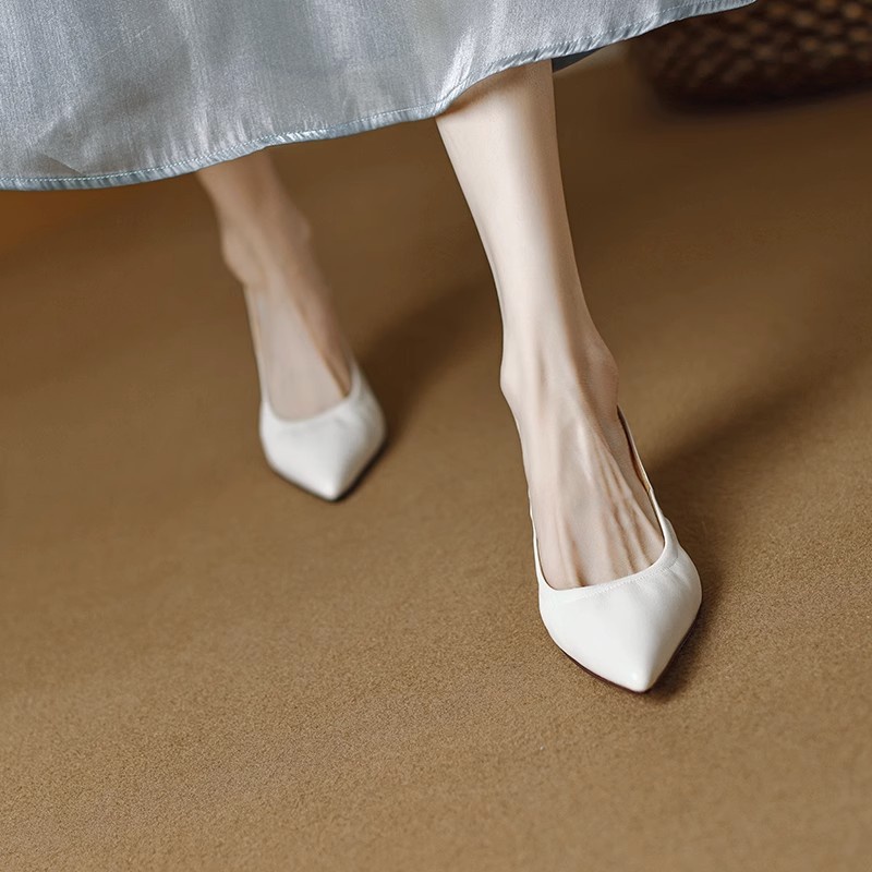 Duoya Giày Cao Gót Da Mềm Mũi Nhọn Miệng Nông Hở Ngón Đế Mềm Cho Nữ Miễn Phí Vận Chuyển