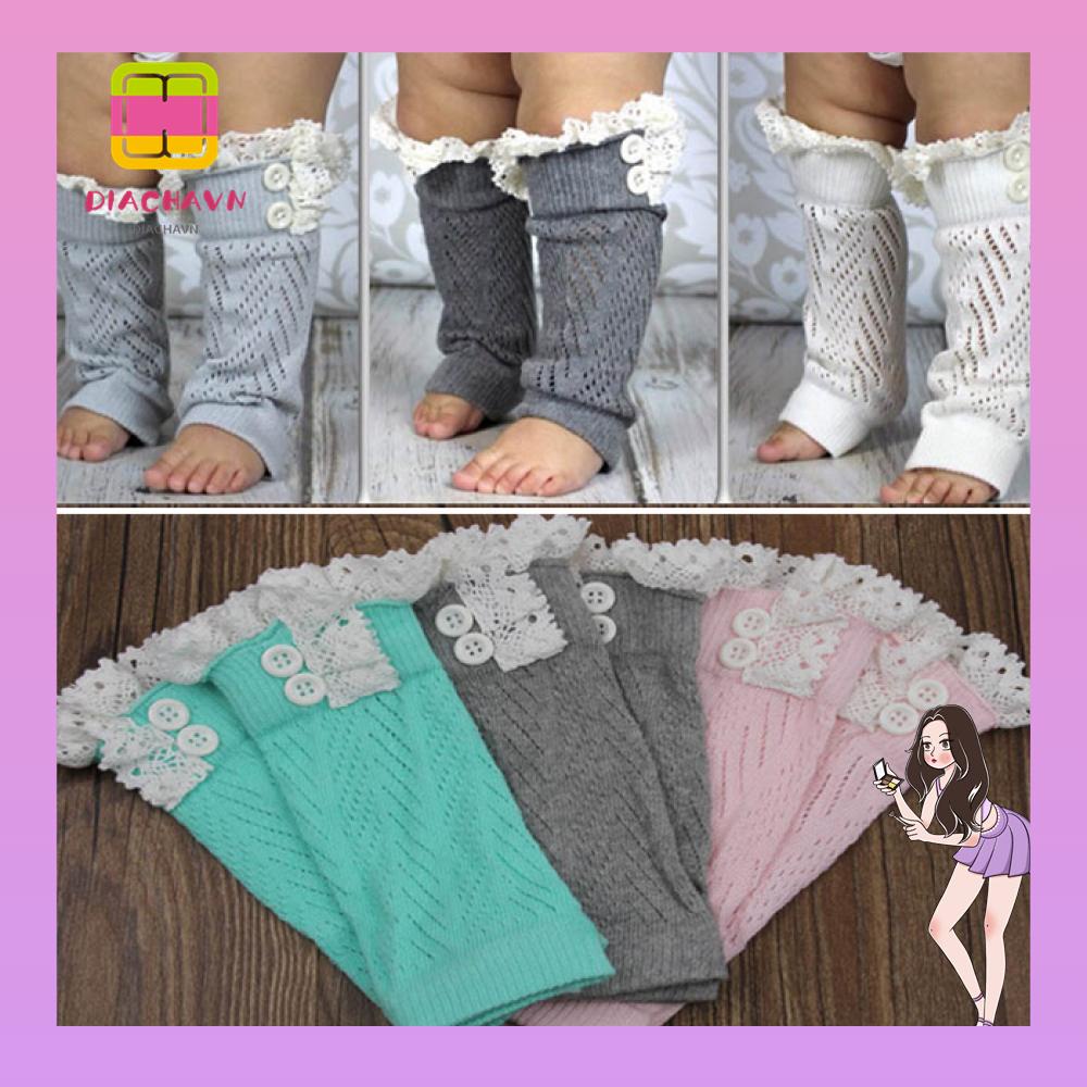 Vớ Dệt Kim Cao Đến Đầu Gối Phối Nút Dễ Thương Cho Bé