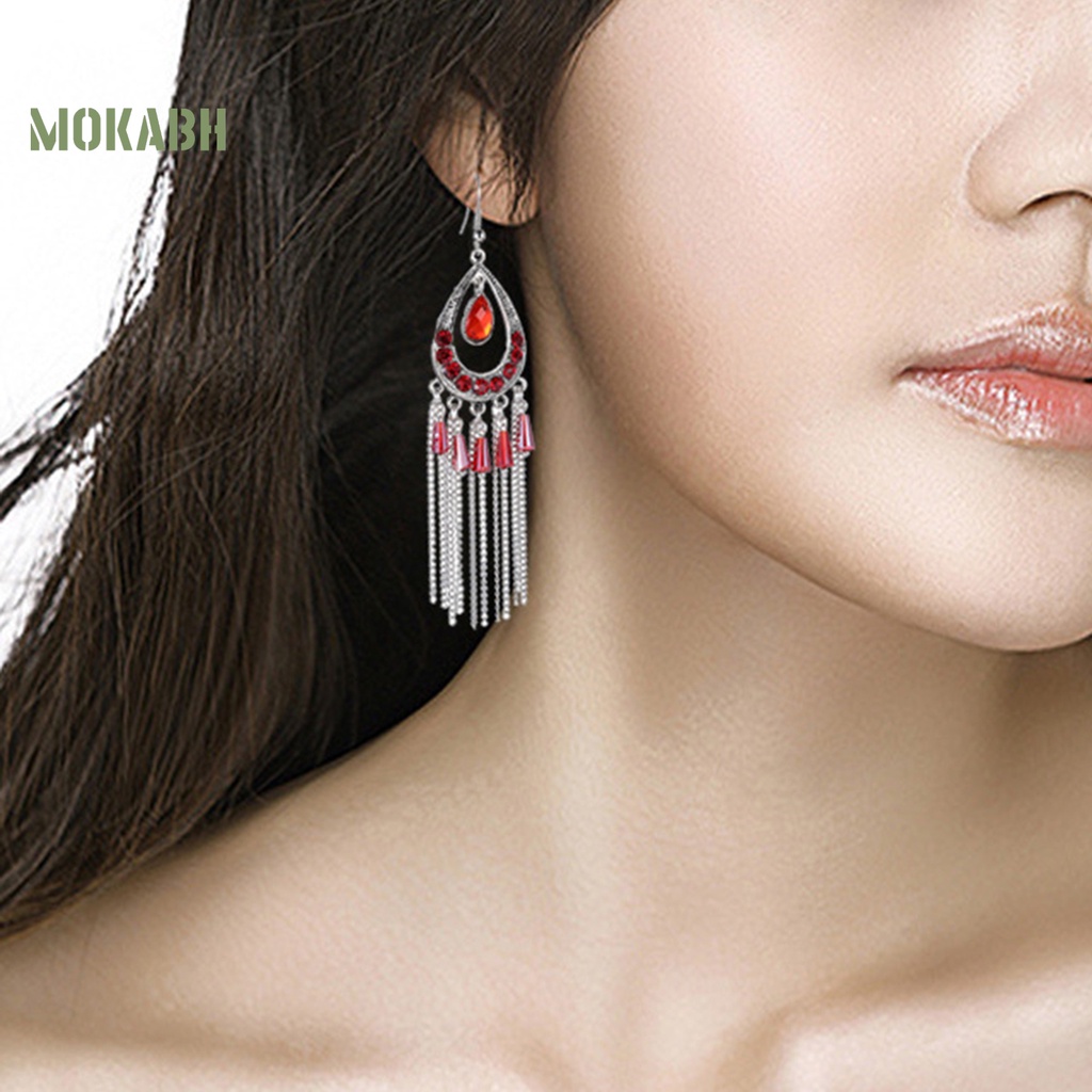 1 Cặp Bông Tai Hình Giọt Nước Đính Đá Kiểu Dáng Vintage Thời Trang