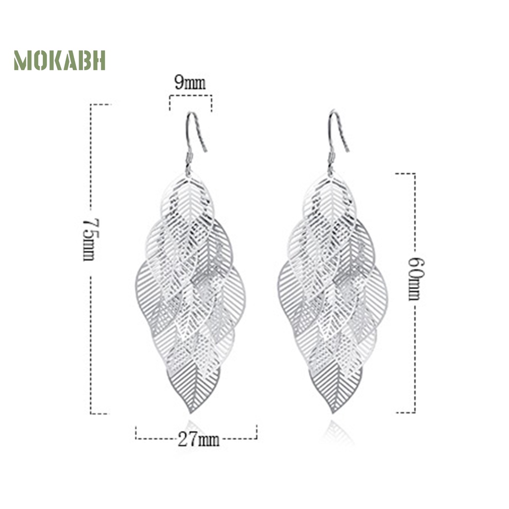 1 Đôi Bông Tai Hình Chiếc Lá Bằng Bạc Phong Cách Bohemian Thời Trang